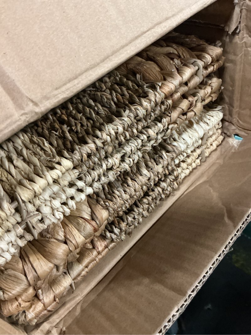 Condition photo showing Good Condition for 11x11 wicker storage cubes storage baskets for shelves set 4 | 10.5 x 10.5 water hyacinth storage baskets woven with seagrass, palm leaf. foldable square baskets with carry handles 10.5x10.5x10.5
