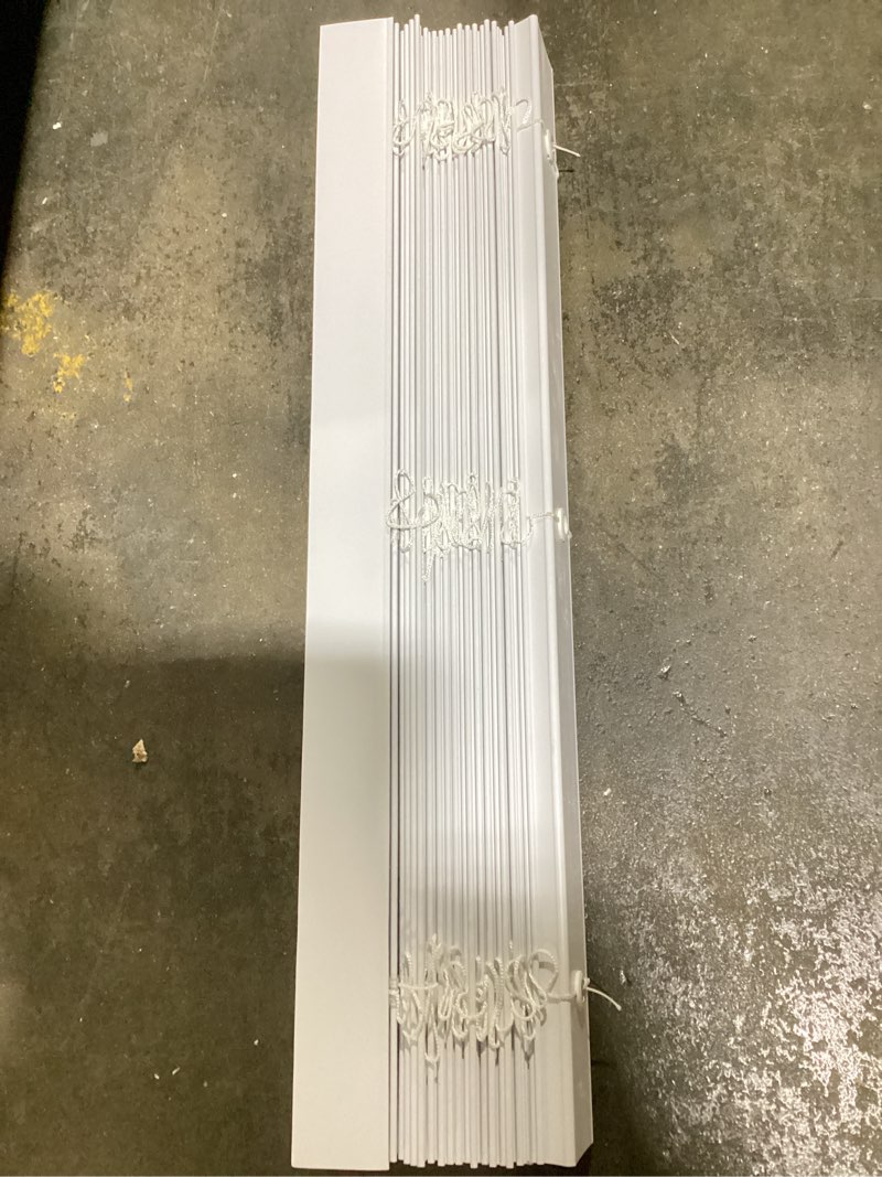 Condition photo showing Good Condition for lotus & windoware cordless, 2 inch faux wood blind, 16.5" wide x 60" long, window blinds, blinds & shades, blinds for indoor windows, smooth, bright white - 16.5" x 60",bright white 16.5"w x 60"h bright white