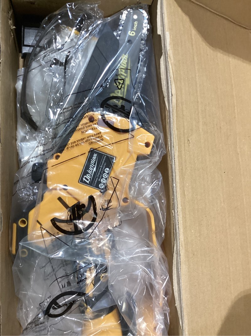 Condition photo showing Good Condition for cordless mini chainsaw compatible with dewalt 20v max battery, 6 inch & 8 inch small electric chainsaw brushless, 2x 6'' + 2x 8'' chains, auto oiler, handheld pruning tree saw (tool only)