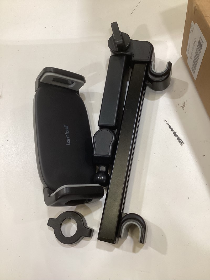 Condition photo showing Good Condition for lamicall car headrest tablet holder - [3 in 1 extension arm] adjustable tablet car mount for back seat, gifts road trip essentials for kids, for 4.7-11" devices, ipad pro air mini, galaxy, fire hd black
