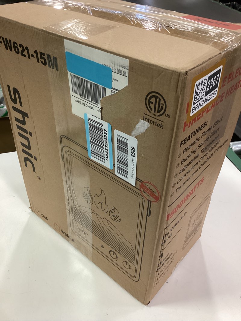 Condition photo showing New/Like New for Shinic Electric Fireplace Heaters for Indoor Use,1500W Space Heater with Crackling Sound & 3D Realistic Flame, Safety Protection, Portable Fireplace Heater for Home Office Christmas Decoration, Oak Oak 11.8" x 5.9"× 14.6"
