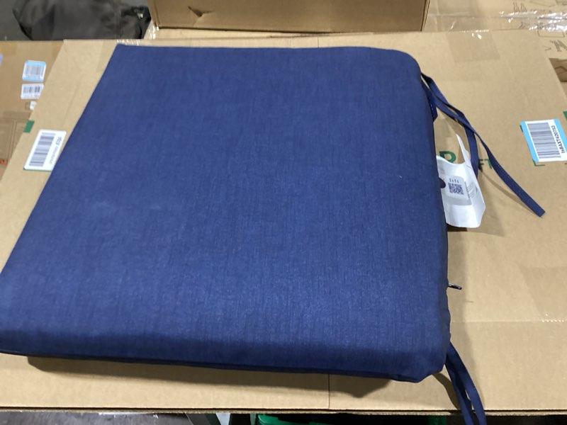 Condition photo showing New/Like New for Arden Indoor/Outdoor Seat Or Rocking Chair Cushion, 19 x 18, Water Repellent, Rain Proof, Fade Resistant Cushion for Rocking Or Dining Chairs Sapphire Blue Leala 18 x 19 Sapphire Blue Leala 1