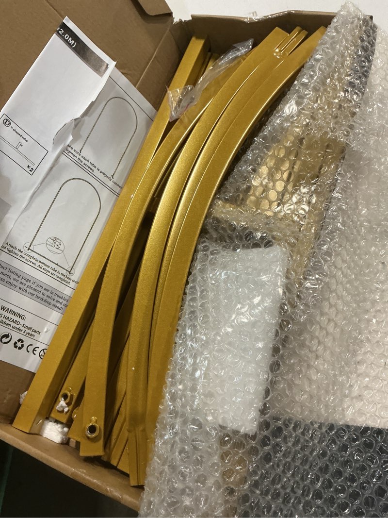 Condition photo showing As Is for wokceer 6.6 ft wedding arch backdrop stand gold metal chiara backdrop stand for wedding ceremony birthday party bridal baby shower photo booth garden floral balloon arch decoration 6.6 x 3.3 ft (hxw) gold