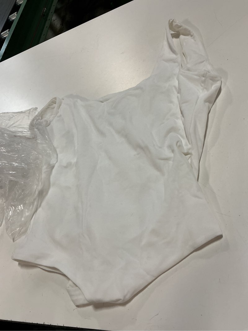 Condition photo showing Good Condition for stretch cotton jersey square neck tank bodysuit, m, soft white