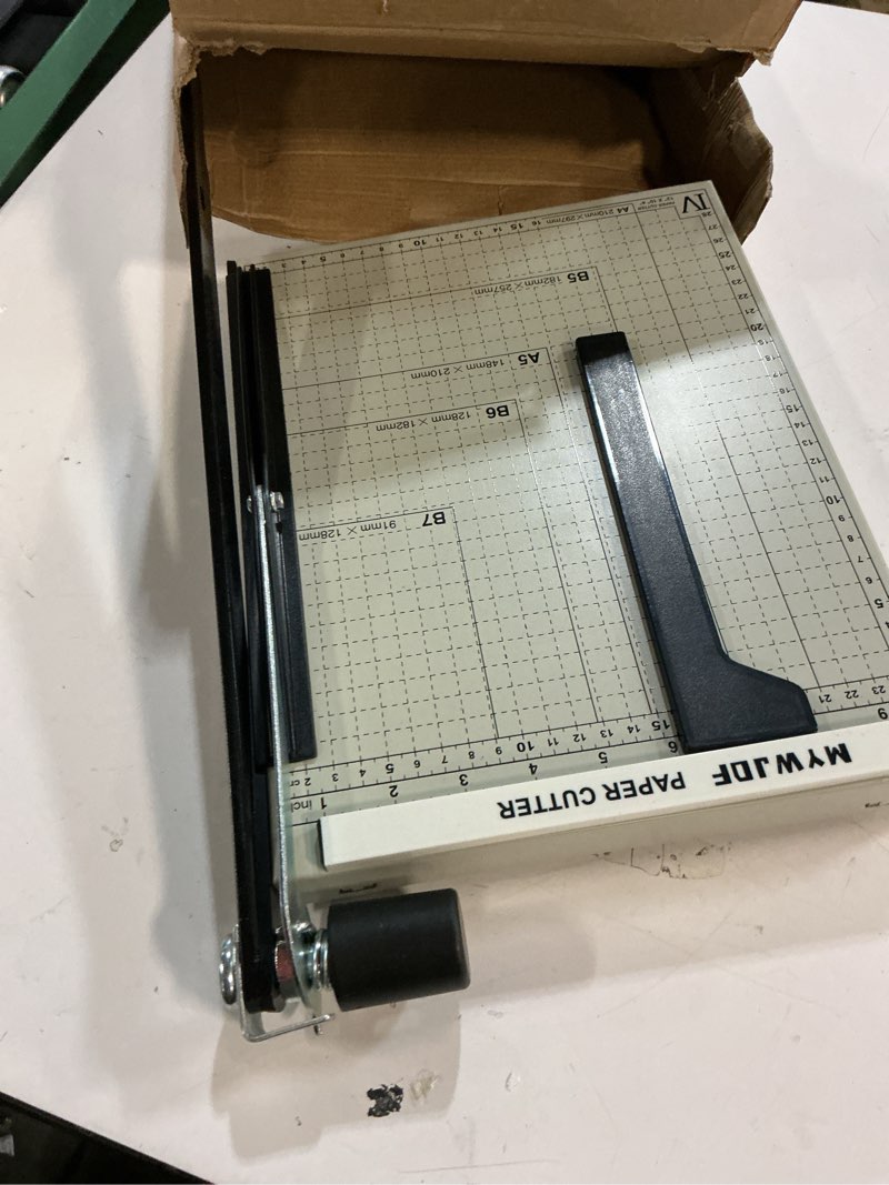 Condition photo showing Good Condition for paper cutterguillotine paper cutter?guillotine paper cutter accurate cutting with safety guard,8 sheets capacity,magnetic guide,heavy duty metal base, perfect for cardstock,cardboard,vinyl,crafts