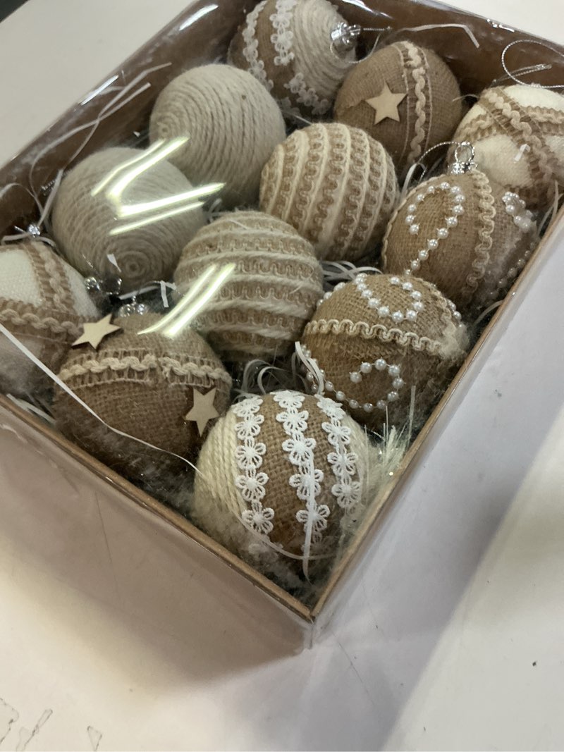 Condition photo showing New/Like New for 12PCS Christmas Ball Ornaments, 3.14"/80MM Boho Shatterproof Christmas Tree Hanging Ball Decorations, for Home Indoor Farmhouse Xmas Vase Bowls Filler Centerpiece Rustic Decor 3.14"/80MM Farmhouse Boho