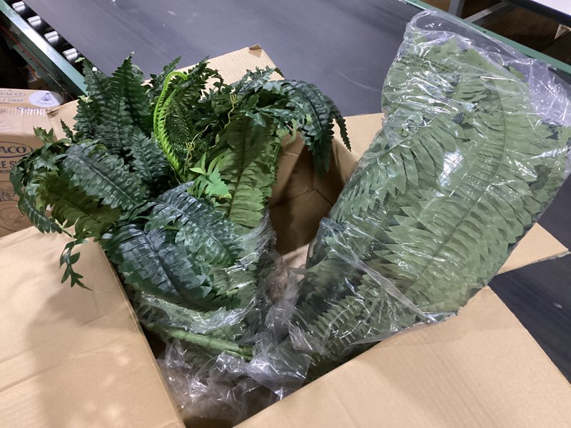 Condition photo showing Good Condition for 2 pcs 48 inch fake ferns, look real 101 leaves artificial boston ferns for outdoors large, lush uv resistant faux ferns for outdoor planter large, outdoor faux plants for porch patio home decor green 2 pcs