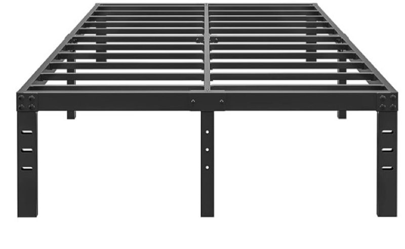 14 Inch Metal Full Size Bed Frame No Box Spring Needed - Easy Assembly Heavy Duty Noise Free Narrow Bedframes - Double Black Basic Steel Slats Platform with Storage