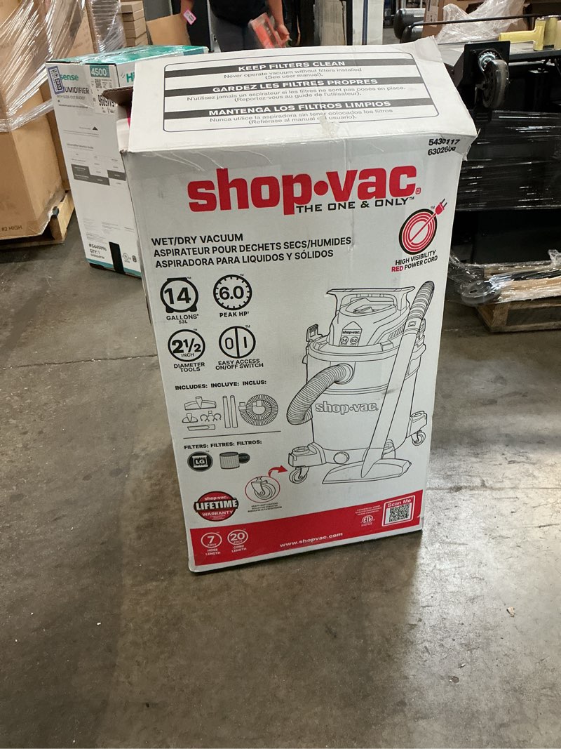 Condition photo showing As Is for shop-vac 14-gallon 6 hp corded wet/dry shop vacuum with accessories included