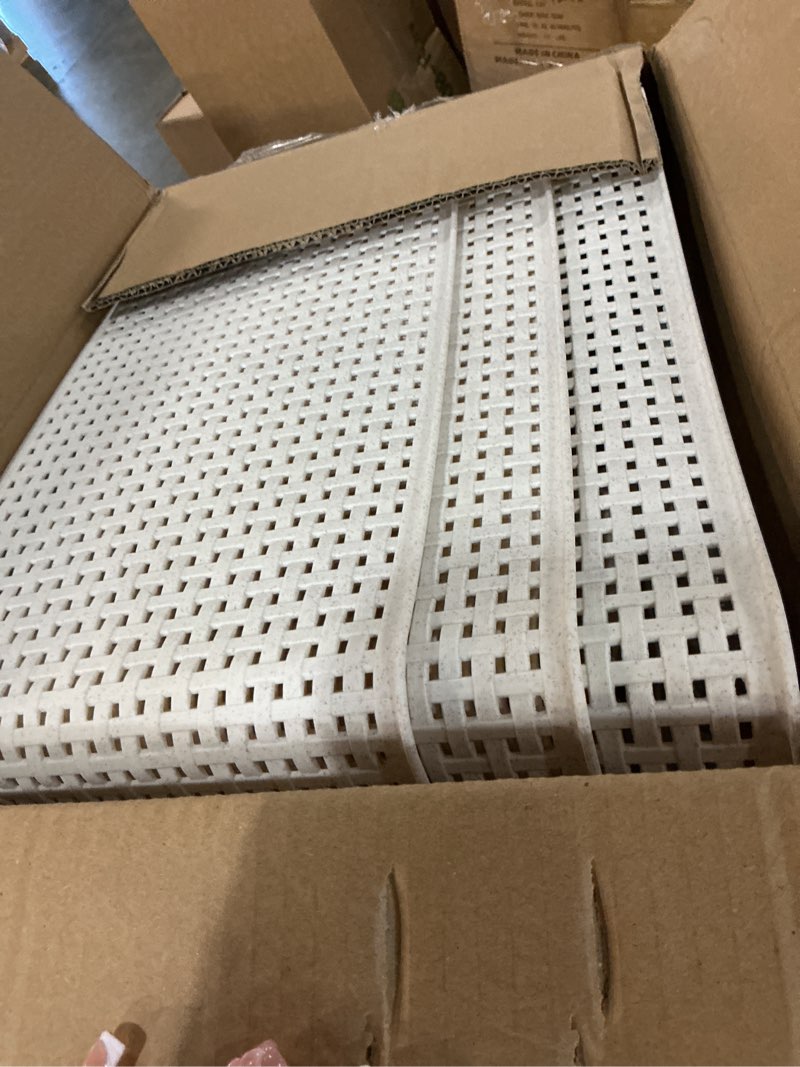 Condition photo showing New/Like New for bino | plastic storage baskets, 22 liter - 3 pack, natural | the woven collection | storage basket for shelves | woven storage baskets for organizing bins | pantry shelf organizer | container bin