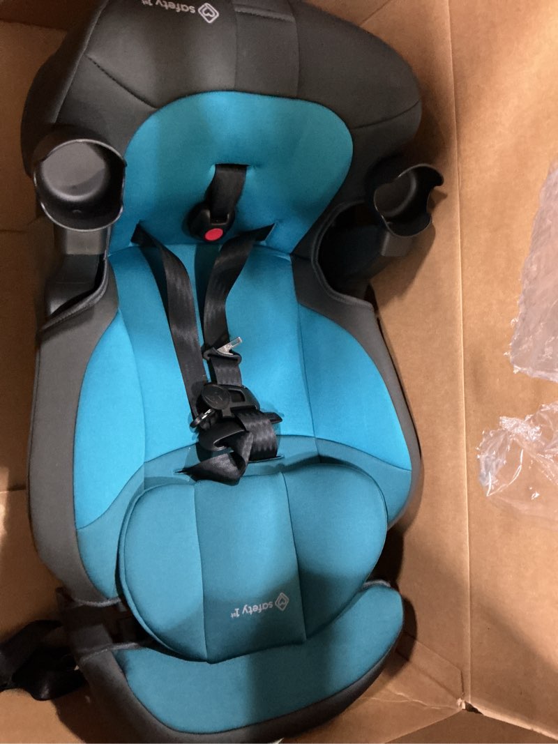 Condition photo showing As Is for safety 1st grand 2-in-1 booster car seat, converts from high back to belt-positioning booster, high back seat for kids 40-65, and belt-positioning 40-100 pounds, capri teal capri teal 2