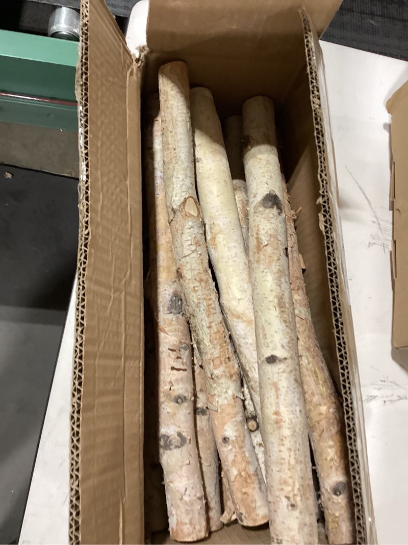 Condition photo showing As Is for 12-Pack White Birch Logs for Fireplace - Natural Decorative Birch Branches for Mantel, Fake Fireplace, Indoor Decor, DIY Crafts, and Planter Decoration (0.8"-1.6" Dia. x 16" Long) 12 Pcs (0.8"-1.6")