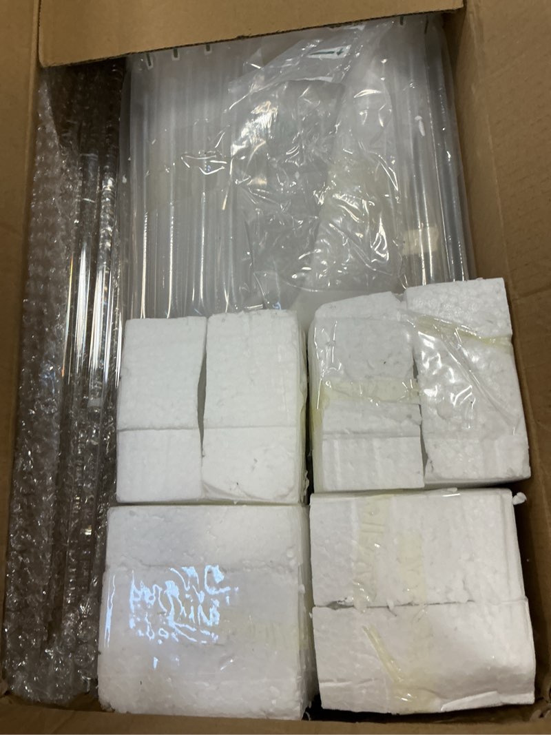 Condition photo showing Good Condition for Yerliker 2 Sets 20'' Tall Acrylic Flower Vase Wedding Centerpieces Flowers Stand with Hanging Glass Tealight Globe Candle Holders, Crystal Garland Strands and Self Adhesive Hook (Clear) Clear 2