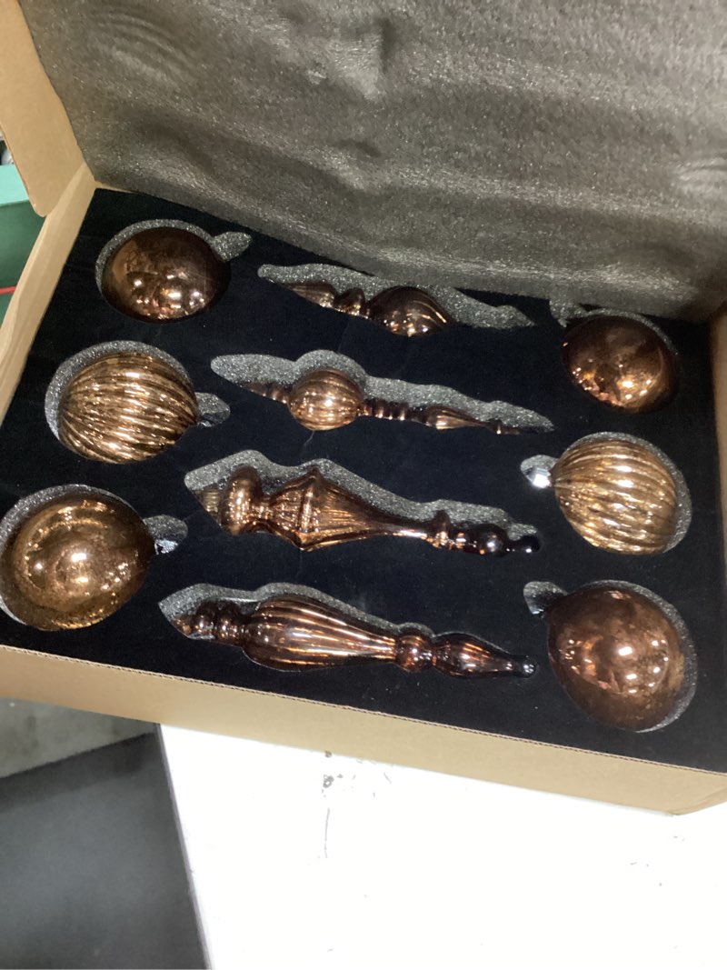 Condition photo showing New/Like New for DN DECONATION Mercury Glass Christmas Ornaments, 10pcs Vintage Brown Glass Hanging Balls Finial with Different Shapes for Xmas Tree Decor,Luxury Christmas Baubles for Neutral Holiday Winter Decoration Multiple Brown Set of 10