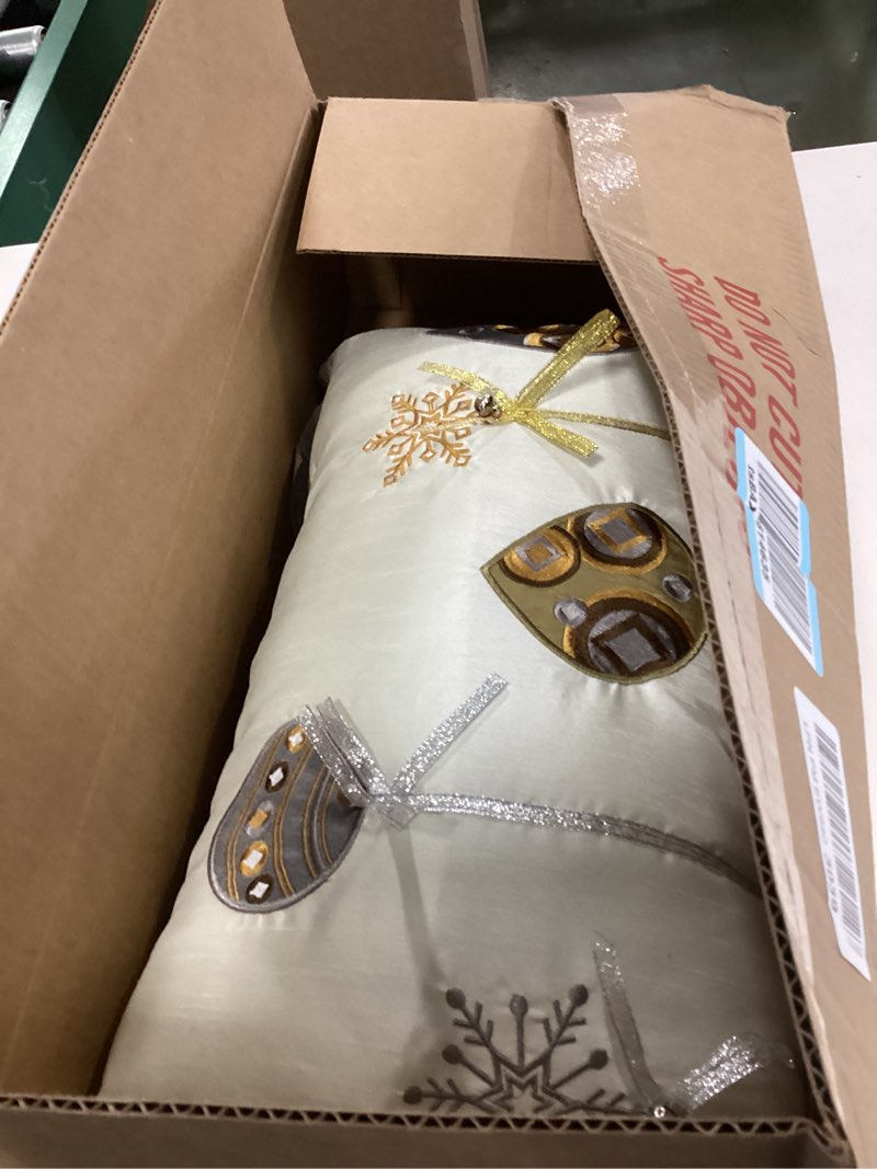 Condition photo showing As Is for Pillow Perfect Holiday Ornaments Lumbar Pillow, 11.5" x 18.5", Gold/Silver