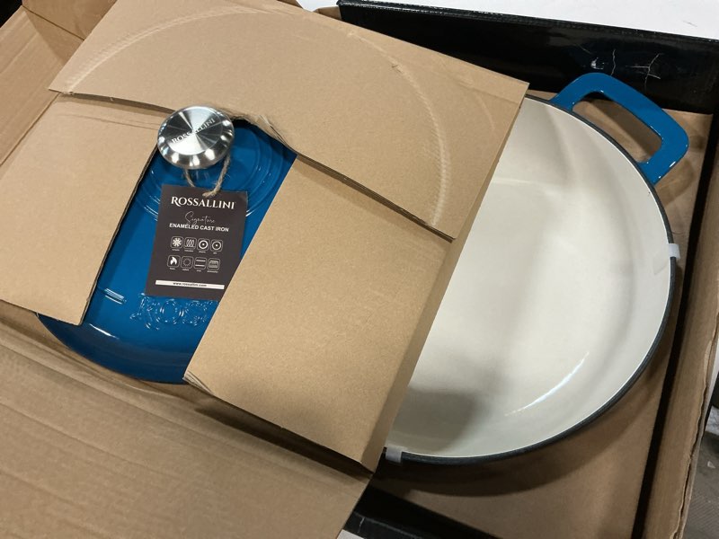 Condition photo showing Good Condition for Signature Enameled Cast Iron Braiser, Non-Stick Serving Pot with Tight Fitting Lid for Perfect Roasting, Baking, Sauteing, Searing, and Pan Frying | 5Q (4.7L) - Ocean Blue Ocean Blue 5Q