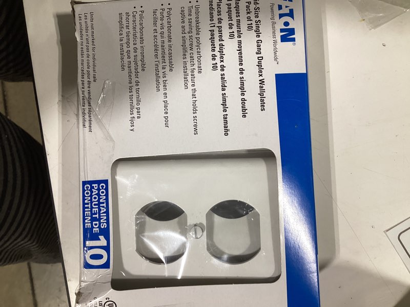 Condition photo showing New/Like New for eaton 1 -gang midsize size white polycarbonate indoor duplex wall plate 10 -pack