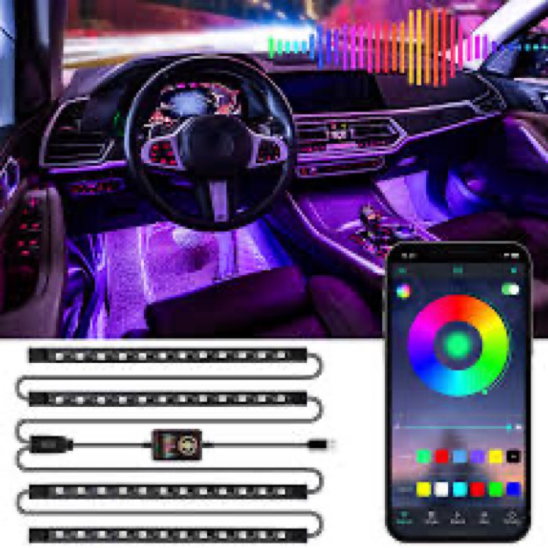 LivTee Smart Car Interior Lights, RGB LED Accent Lights with App Control, DIY Mode, Music Mode, 2-Li