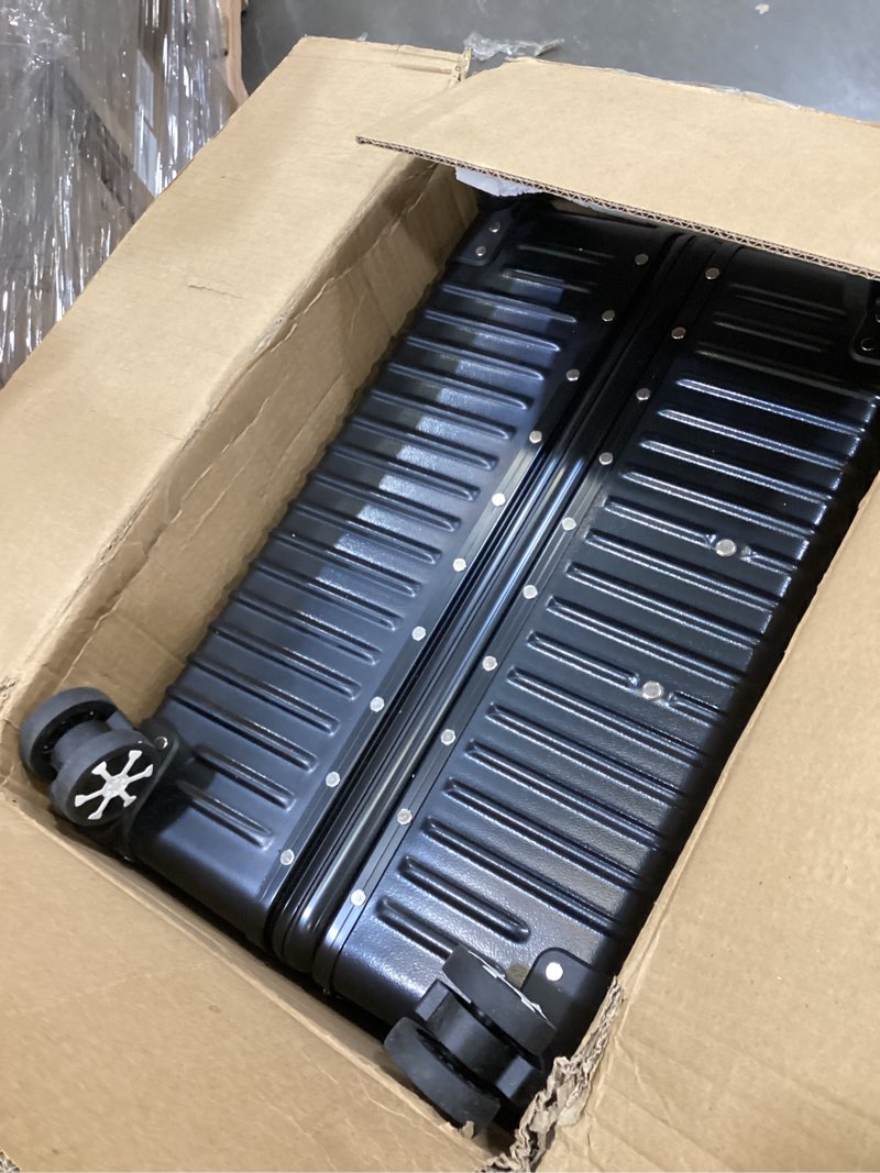 Condition photo showing As Is for HotWay 1Piece Luggage Sets with Aluminum Frame, PC Hard Shell Suitcase with Spinner Wheels and TSA Lock, Large Suitcase for Travel, Black Black (PC+Aluminum) 3 Piece Set (20/24/28)