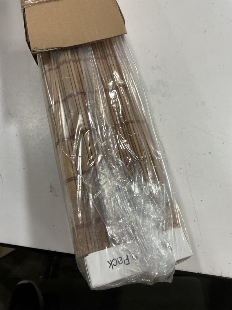 Condition photo showing New/Like New for Bamboo Roman Shades with Valance Cover, Cordless Blinds for Indoor Windows, Light Filtering Woven Wood Shades for Home & Patio, Privacy Protection, 21" W x 64" H, Carbonized Light Filtering-carbonized 21"W x 64"H