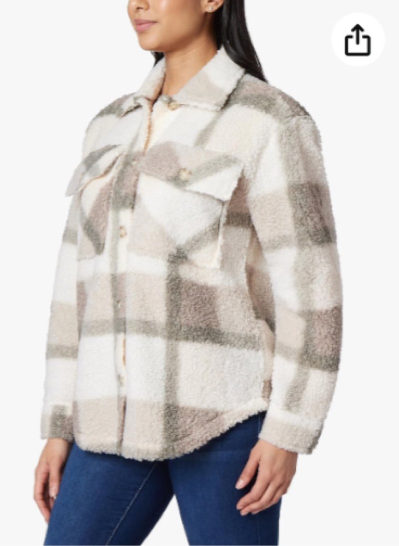 WallFlower Women's Standard Casual Fleece and Plaid Shackets/Jackets Juniors, Vetiver, X-Large (color may vary)