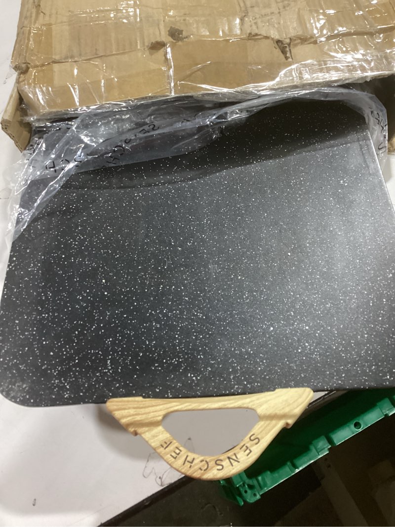 Condition photo showing Good Condition for 12x20inch Electric Griddle by BBQ Masters, 1700W Fast Even Heating, ILAG Granite Nonstick, Sloped Cooking Surface, Frameless Design for Easy Cleaning, Great for Family Gatherings, Black 12 x 20" Granite Black