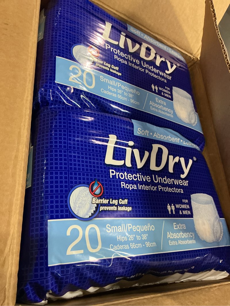 Condition photo showing New/Like New for LivDry Adult Incontinence Underwear, Extra Absorbency Adult Diapers, Leak Protection, Small, 80-Pack Small (80 Count)