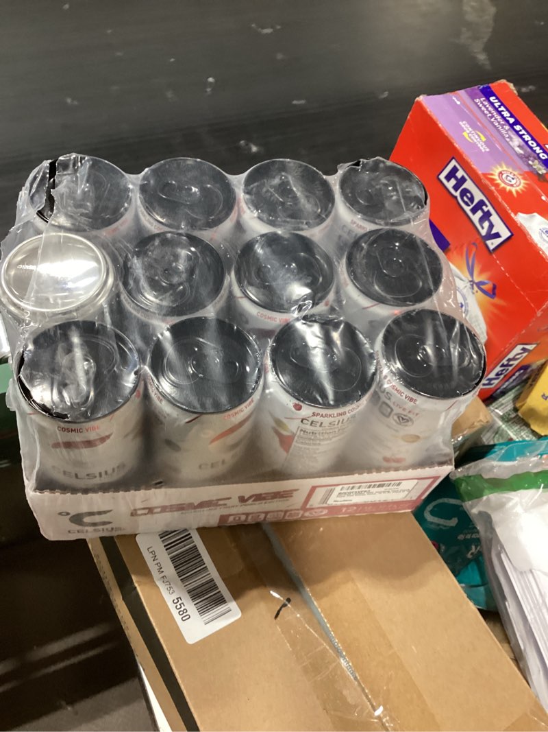 Condition photo showing New/Like New for celsius cosmic vibe sparkling fruit punch, sugar free energy drink, 12 fl oz (pack of 12) cosmic vibe 12 fl oz (pack of 12)