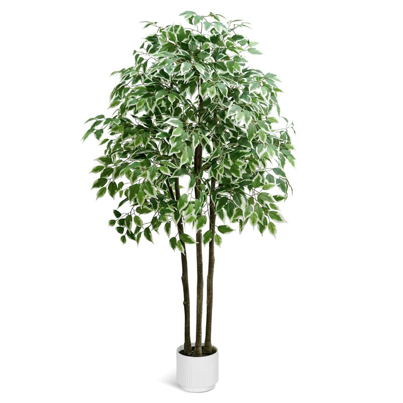 Faux Fiddle Leaf Fig Tree, 6ft Faux Plant Fake Ficus Silk Trees with White Planter, Artificial Fig T