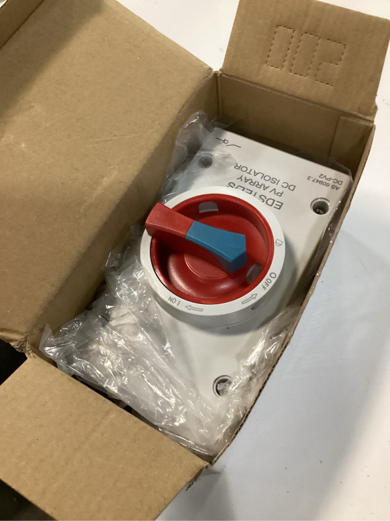 Condition photo showing As Is for waterproof ip66 solar disconnect switch 4-pole red dc1500v 32amp isolator solar switch with enclosure for rooftop solar systems, rvs and boat red 4-pole