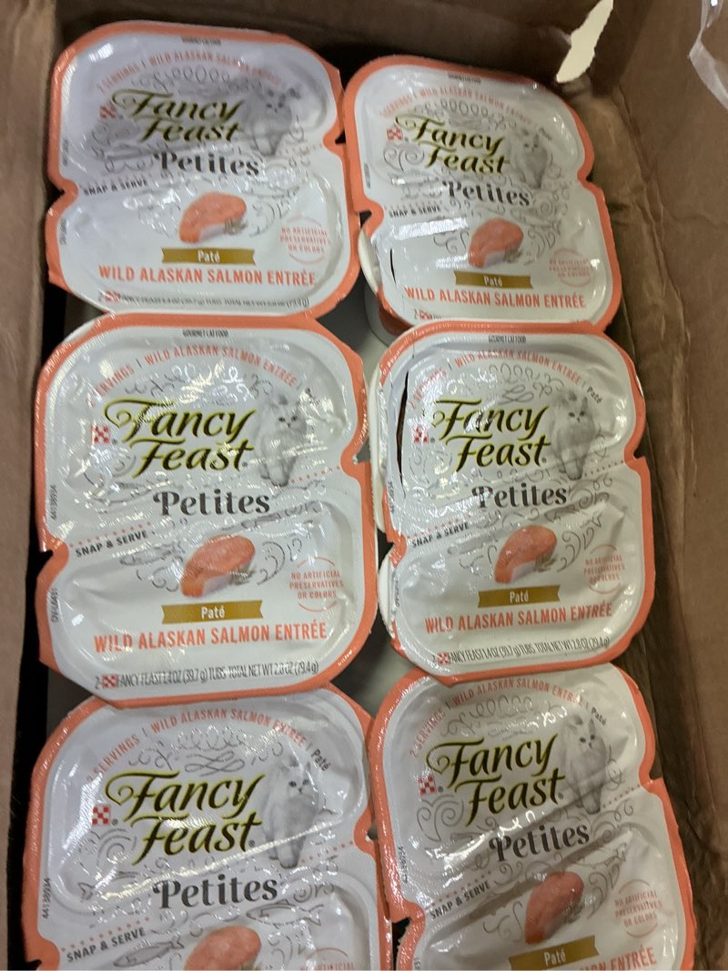 Condition photo showing As Is for purina fancy feast petites kitten food, wet cat food, pate collection, 1.4 oz tubs (48 pack)