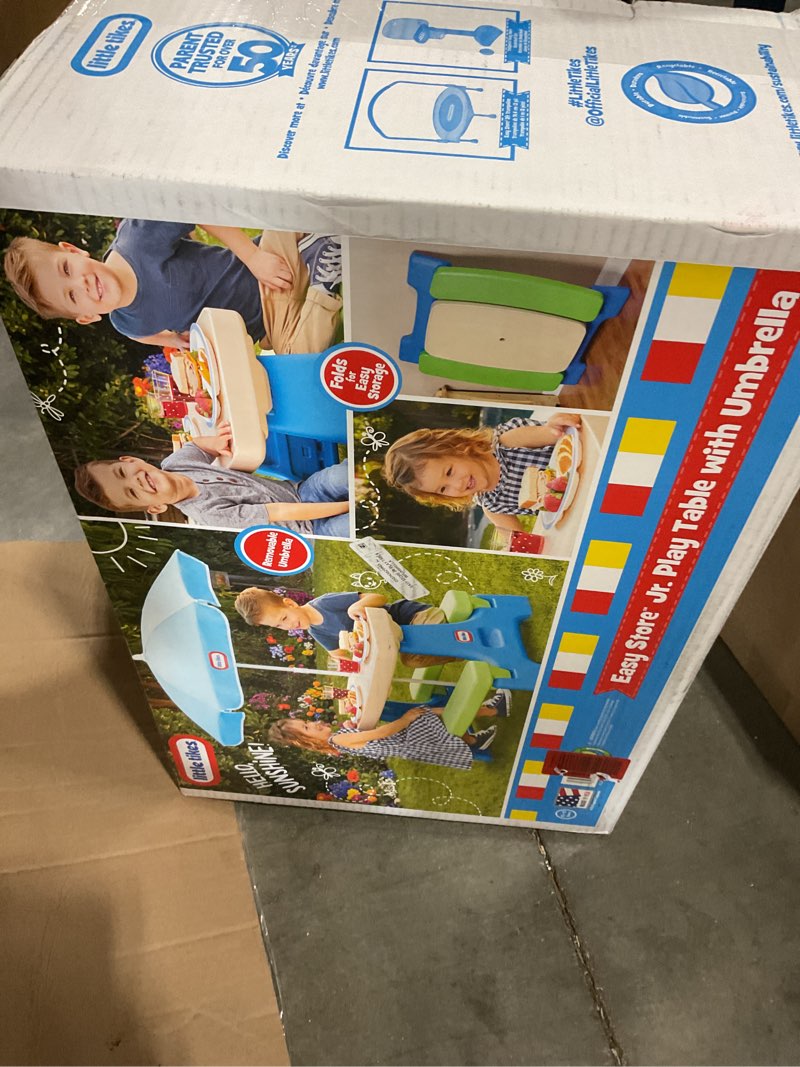 Condition photo showing New/Like New for little tikes easy store jr. picnic table with umbrella - blue / green blue/green onesize
