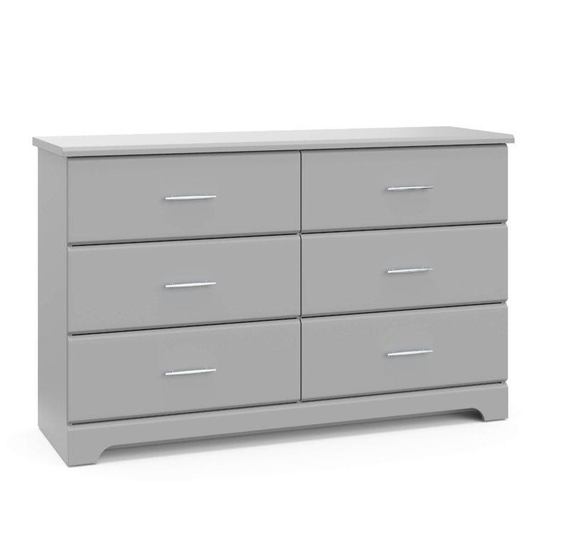 Storkcraft Brookside 6 Drawer Double Dresser (Pebble Gray) – GREENGUARD Gold Certified, Easy-to-Match Double Dresser for Nursery and Kids Bedroom, Wide Dresser Organizer for Children’s Bedroom