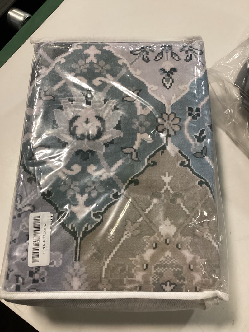 Condition photo showing New/Like New for Phantoscope Washable Runner Rug 2'x10' Non-Slip, Vintage Boho Hallway Rugs for Entryway, Stair, Bedroom, Distressed Moroccan Mosaic Diamond Pattern, Low-Pile Foldable Floor Carpet, Blue Teal/Neutral Blue Teal/Neutral 2' x 10' (Runner)