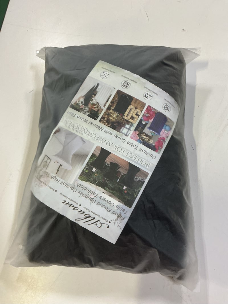 Condition photo showing Good Condition for albassa 2 pack cocktail table covers 32"x 43" spandex stretch round cocktail tablecloths with wavy drapes fitted high top bar table skirt for wedding party banquet (black, 2 pcs) 2 pcs black