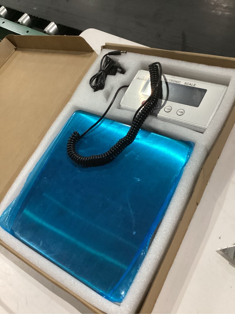 Condition photo showing New/Like New for digital shipping scales 440 pounds, stainless steel heavy duty postal scale for warehouses, homes, offices, and courier companies, including product manuals and adapters