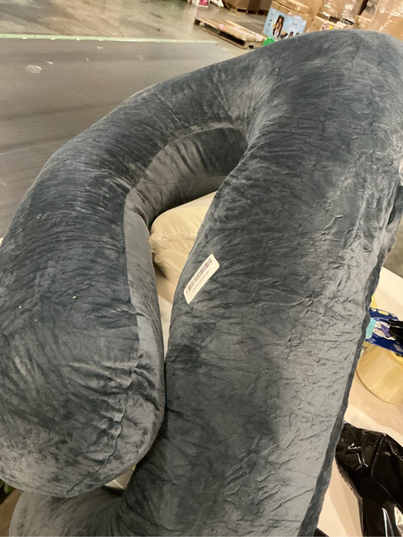 Condition photo showing As Is for allopera pregnancy pillow, full body 57 inch maternity pillow with removable washable cover - sleep support for legs, back, neck, shoulder, hips, belly for pregnent women, black grey velvet cover black-grey velvet