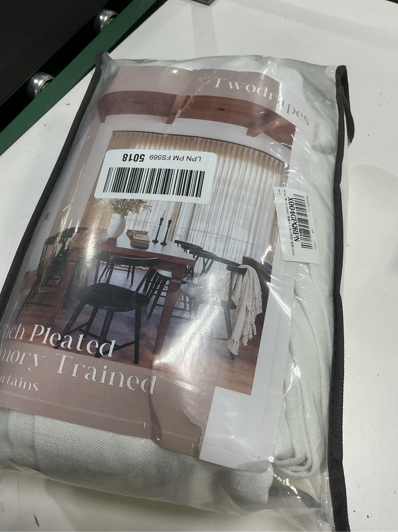 Condition photo showing New/Like New for Beige White Pinch Pleated Linen Curtains 92 Inches Long 2 Panels for Living Room Bedroom Memory Training Shaped Semi Sheer Pleat Drapes with Hooks Rings Light Filtering Window Curtain 40x92 Beige White 40"W x 92"L (Pack of 2)