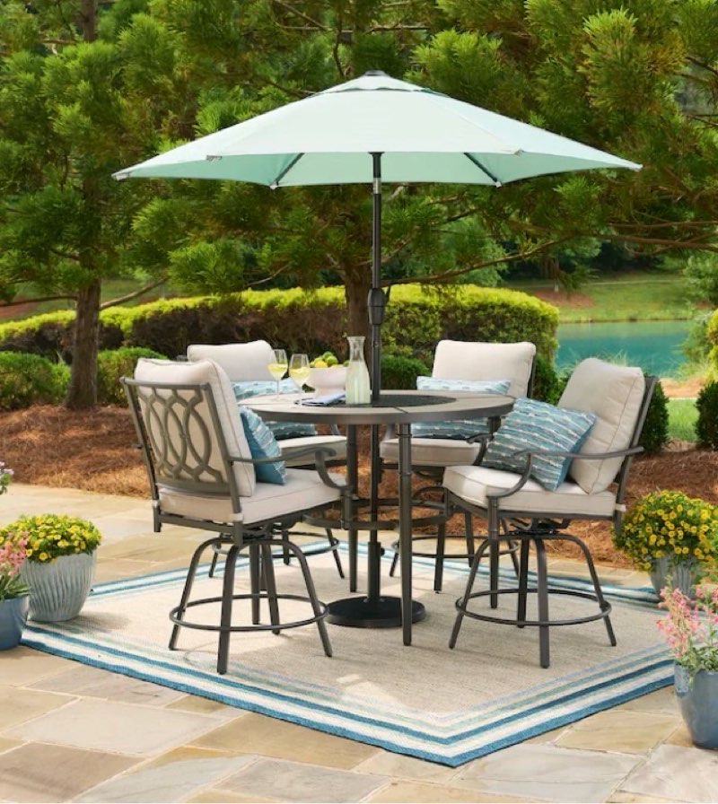 allen + roth thomas lake 5-piece high dining patio set with light gray cushions
