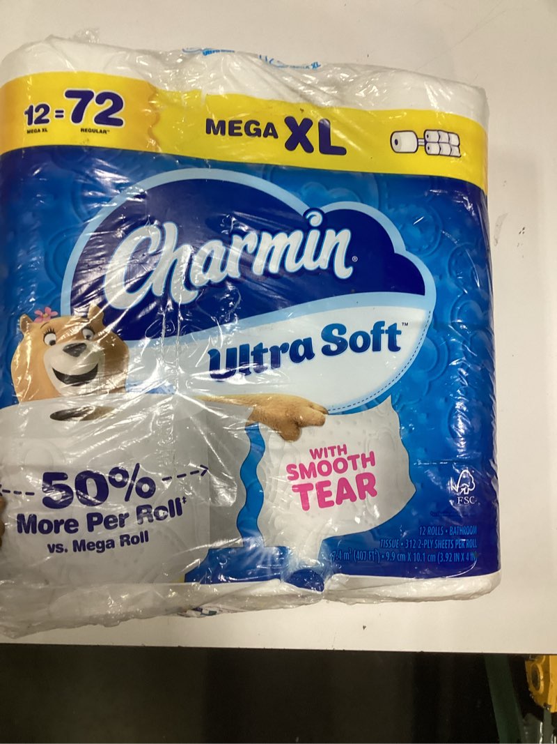 Condition photo showing As Is for charmin ultra soft toilet paper - 12 mega xl rolls: 312 sheets per roll