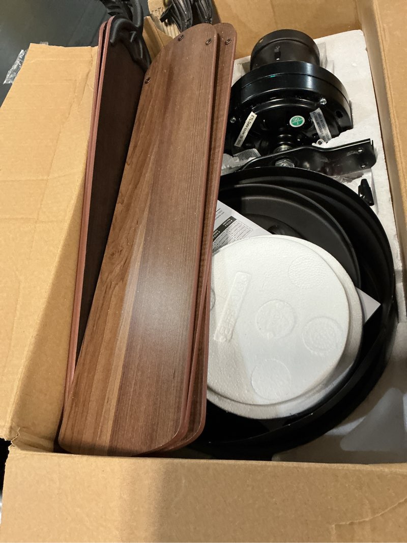 Condition photo showing As Is for harbor breeze armitage 52-inches bronze with toffee/cocoa blades indoor flush mount standard ceiling fan with light ( 5 -blade)