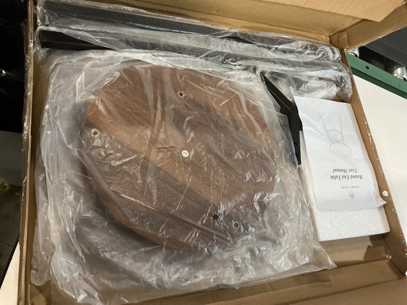 Condition photo showing As Is for INHABIT UNION End Table, 2 Tier Round Side Table with Metal Frame, Industrial Nightstand Bedside Coffee Accent Table for Living Room Bedroom Small Space, Rustic Brown?15.4" D x 21.6" H