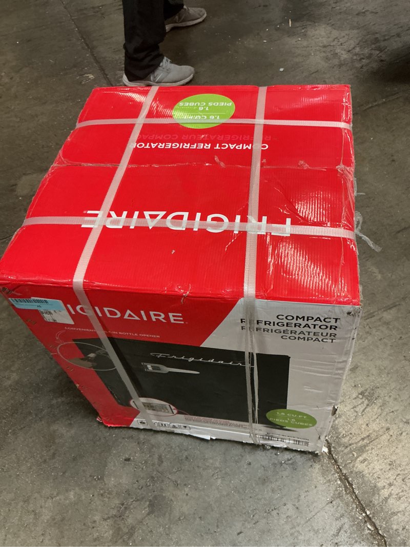 Condition photo showing New/Like New for Frigidaire CUREFR176BK 1.6 Cubic-ft Retro Compact Refrigerator, Medium, BLACK