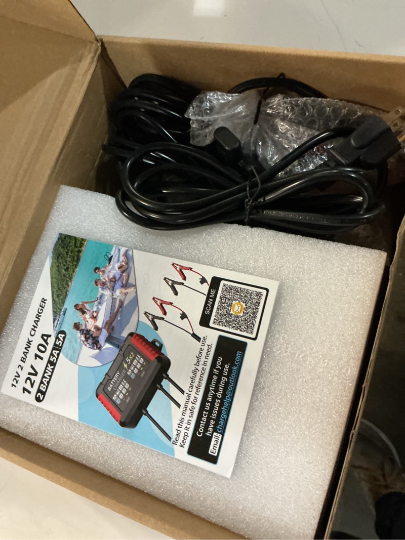 Condition photo showing Good Condition for 12v 2-bank onboard battery charger, 10a 5a per channel ip68 waterproof charger, 6-stage trickle charger with battery maintainer & desulfator for agm lithium calcium battery for car rv boat