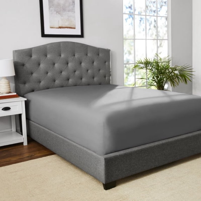 mainstays easy care 300 thread count solid soothing gray cvc cotton blend fitted sheet, full (adult)