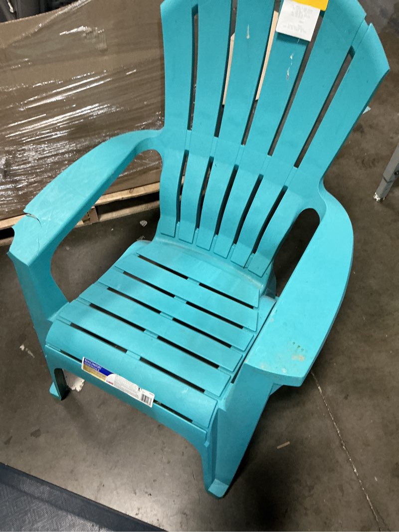 Condition photo showing As Is for adams realcomfort teal polypropylene frame adirondack chair