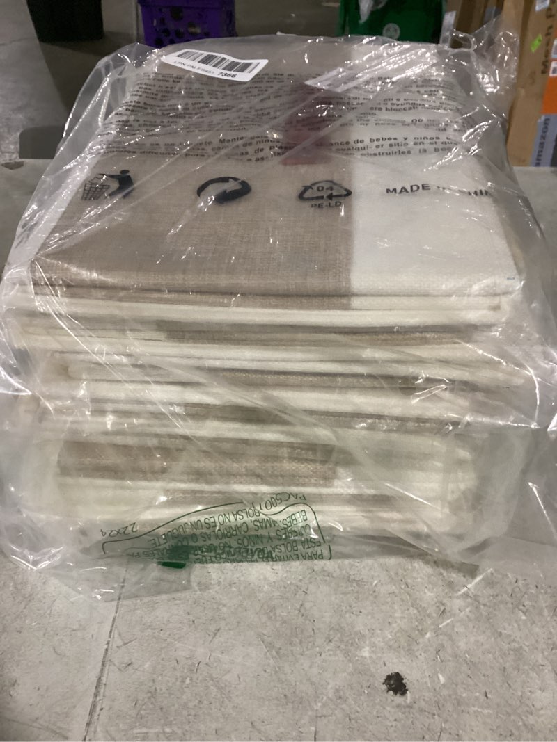 Condition photo showing Good Condition for 8 pack decorative storage bins containers fabric bins with lids storage baskets bulk for shelves drawers, desktop, closet, playroom, classroom, office, bedroom, (15inx10inx10in, beige/white)