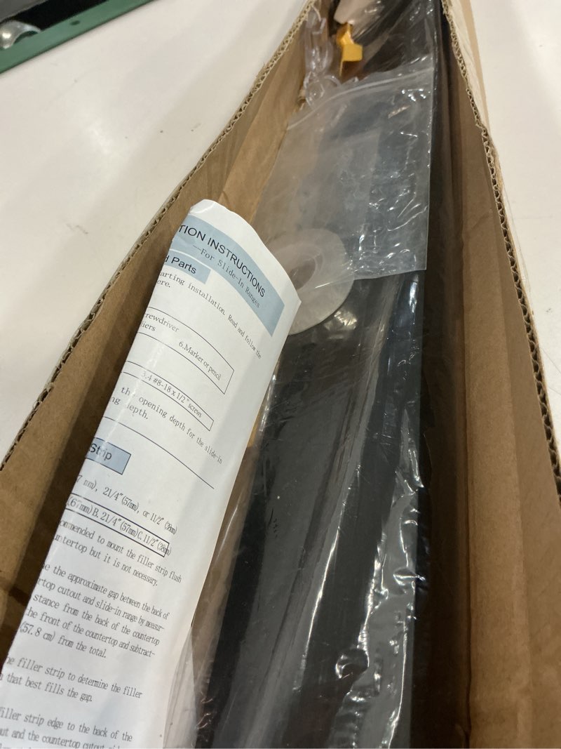 Condition photo showing Good Condition for 30" Slide-in Range Rear Filler Kit W10113901A, Stove Gap Universal Triangular Filler Strip, Top Trim Kit Between Stove and Wall for Whirlpool & Most Brand, Aluminum Gap Cover Black