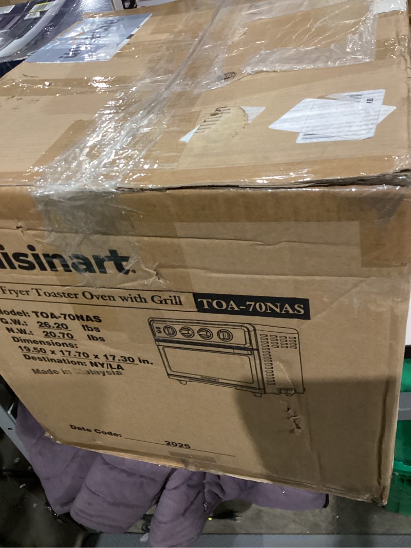 Condition photo showing As Is for Cuisinart Air Fryer Toaster Oven, 1800W, 8-in-1 with Air Fry, Convection, Broil & Warm, 0.6 Cubic Feet, 60-Minute Timer, TOA-70NAS, Stainless Steel Stainless Steel Convection Toaster Air Fryer Oven w/ Grill