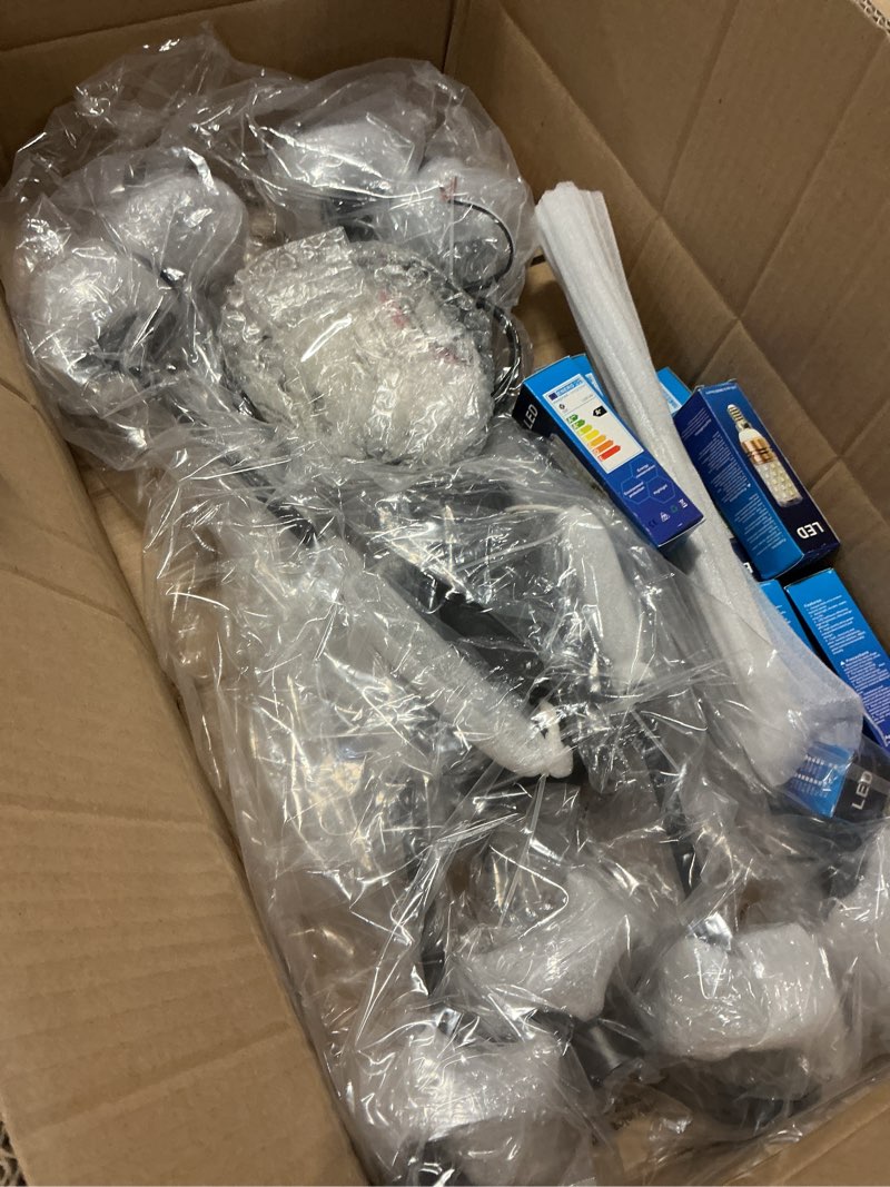 Condition photo showing As Is for KCO Lighting Black Sputnik Chandelier Ceiling Mount 8-Light Glass Globe Sputnik Chandelier Mid Century Modern Chandelier Light Fixture Kitchen Island Sputnik (Black+White) (missing 1 glass shade)